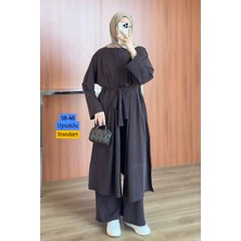 Balenbi Kadın Cupra Pike Uzun Hırka Bluz Geniş Paça Pantolon 3\'lü Abaya Takım 3861