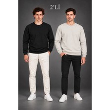 Çamaşır Kenti Erkek 2li Bisiklet Yaka Içi Şardonlu 2 Iplik Düz Uzun Kollu Regular Fit Sweatshirt  Siyah  Gri