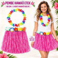 Magicool Hawaii Luau Aloha Pembe Püsküllü 40 cm Etek ve Hawaii Kolye Seti