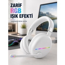 MiraLive Bluetooth 5.0 Beyaz Kulak Üstü Kablosuz Kulaklık Mikrofonlu Rgb Aydınlatmalı
