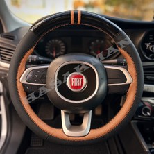 Hasakman Fiat Egea Hatchback Dikme Direksiyon Kılıfı Parlak Siyah Taba Detaylı Taba Çift Yüzük ve Dikiş 2016-2021
