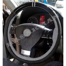 Hasakman Vw Scirocco 3 Dikme Direksiyon Kılıfı Parlak Siyah Gri Detaylı Gri Çift Yüzük ve Dikiş 2008-2009