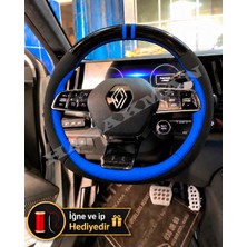 Hasakman Renault Austral Dikme Direksiyon Kılıfı Parlak Siyah Mavi Detaylı Mavi Çift Yüzük ve Dikiş 2022-2026