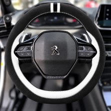 Hasakman Peugeot 3008 Dikme Direksiyon Kılıfı Parlak Siyah Beyaz Detaylı Beyaz Çift Yüzük ve Dikiş 2020-2024