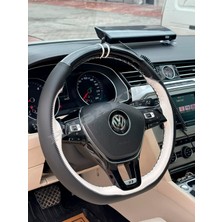 Hasakman Vw Golf 7 Dikme Direksiyon Kılıfı Parlak Siyah Beyaz Detaylı Beyaz Çift Yüzük ve Dikiş 2012-2017