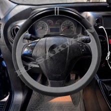 Hasakman Peugeot Bipper Dikme Direksiyon Kılıfı Parlak Siyah Gri Detaylı Gri Çift Yüzük ve Dikiş 2008-2017