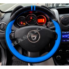 Hasakman Dacia Dokker Dikme Direksiyon Kılıfı Parlak Siyah Mavi Detaylı Mavi Çift Yüzük ve Dikiş 2012-2016