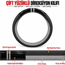Hasakman Fiat Albea Dikme Direksiyon Kılıfı Parlak Siyah Gri Detaylı Gri Çift Yüzük ve Dikiş 2002-2012