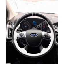 Hasakman Ford C-Max Dikme Direksiyon Kılıfı Parlak Siyah Beyaz Detaylı Beyaz Çift Yüzük ve Dikiş 2010-2019