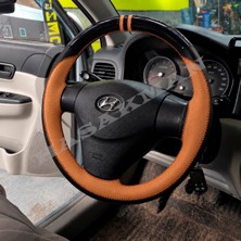 Hasakman Hyundai Matrix Dikme Direksiyon Kılıfı Parlak Siyah Taba Detaylı Taba Çift Yüzük ve Dikiş 2008-2010