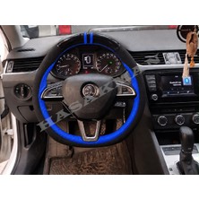 Hasakman Skoda Citigo Dikme Direksiyon Kılıfı Parlak Siyah Mavi Detaylı Mavi Çift Yüzük ve Dikiş 2016-2020