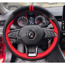 Hasakman Renault Taliant Dikme Direksiyon Kılıfı Parlak Siyah Kırmızı Detaylı Kırmızı Çift Yüzük ve Dikiş 2021-2024
