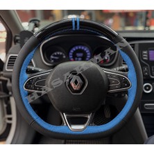 Hasakman Renault Kadjar Dikme Direksiyon Kılıfı Parlak Siyah Mavi Detaylı Mavi Çift Yüzük ve Dikiş 2015-2022
