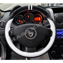 Hasakman Dacia Logan Mcv Dikme Direksiyon Kılıfı Parlak Siyah Beyaz Detaylı Beyaz Çift Yüzük ve Dikiş 2012-2016