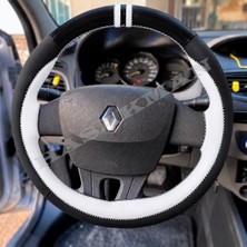 Hasakman Renault Scenic 3 Dikme Direksiyon Kılıfı Parlak Siyah Beyaz Detaylı Beyaz Çift Yüzük ve Dikiş 2009-2016