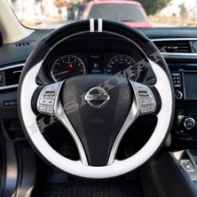 Hasakman Nissan Qashqai Dikme Direksiyon Kılıfı Parlak Siyah Beyaz Detaylı Beyaz Çift Yüzük ve Dikiş 2013-2017