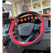 Hasakman Ford Custom Dikme Direksiyon Kılıfı Parlak Siyah Kırmızı Detaylı Kırmızı Çift Yüzük ve Dikiş 2020-2026