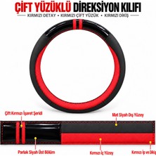 Hasakman Ford Mondeo Mk5 Dikme Direksiyon Kılıfı Parlak Siyah Kırmızı Detaylı Kırmızı Çift Yüzük ve Dikiş 2014-2022