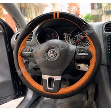 Hasakman Vw Caddy 3 Dikme Direksiyon Kılıfı Parlak Siyah Taba Detaylı Taba Çift Yüzük ve Dikiş 2010-2015