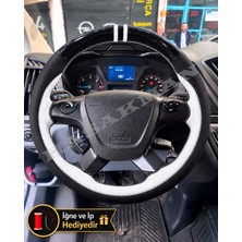 Hasakman Ford Tourneo Custom Dikme Direksiyon Kılıfı Parlak Siyah Beyaz Detaylı Beyaz Çift Yüzük ve Dikiş 2014+