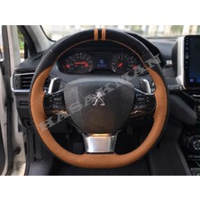 Hasakman Peugeot 3008 Dikme Direksiyon Kılıfı Parlak Siyah Taba Detaylı Taba Çift Yüzük ve Dikiş 2016-2020