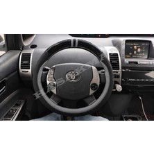 Hasakman Toyota Prius XW20 Dikme Direksiyon Kılıfı Parlak Siyah Gri Detaylı Gri Çift Yüzük ve Dikiş 2003-2009