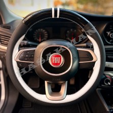 Hasakman Fiat Pratico Dikme Direksiyon Kılıfı Parlak Siyah Beyaz Detaylı Beyaz Çift Yüzük ve Dikiş 2015-2022