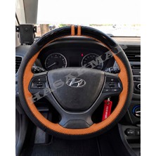 Hasakman Hyundai I20 Dikme Direksiyon Kılıfı Parlak Siyah Taba Detaylı Taba Çift Yüzük ve Dikiş 2014-2020
