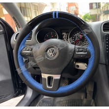 Hasakman Vw Sharan 2 Dikme Direksiyon Kılıfı Parlak Siyah Mavi Detaylı Mavi Çift Yüzük ve Dikiş 2010-2015