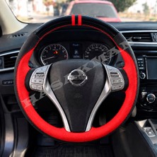 Hasakman Nissan Pulsar C13 Dikme Direksiyon Kılıfı Parlak Siyah Kırmızı Detaylı Kırmızı Çift Yüzük ve Dikiş 2014-2018