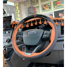 Hasakman Ford Fiesta Mk8 Dikme Direksiyon Kılıfı Parlak Siyah Taba Detaylı Taba Çift Yüzük ve Dikiş 2018-2023