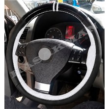 Hasakman Vw Golf 5 Dikme Direksiyon Kılıfı Parlak Siyah Beyaz Detaylı Beyaz Çift Yüzük ve Dikiş 2003-2008