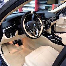 Hasakman Bmw X4 G02 Dikme Direksiyon Kılıfı Parlak Siyah Bej Detaylı Bej Çift Yüzük ve Dikiş 2018-2024