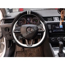 Hasakman Skoda Citigo Dikme Direksiyon Kılıfı Parlak Siyah Beyaz Detaylı Beyaz Çift Yüzük ve Dikiş 2016-2020