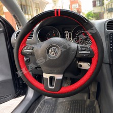 Hasakman Vw Amarok Dikme Direksiyon Kılıfı Parlak Siyah Kırmızı Detaylı Kırmızı Çift Yüzük ve Dikiş 2010-2016
