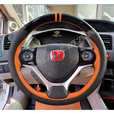 Hasakman Honda Civic Fb7 Dikme Direksiyon Kılıfı Parlak Siyah Taba Detaylı Taba Çift Yüzük ve Dikiş 2012-2016