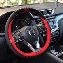 Hasakman Nissan Juke F16 Dikme Direksiyon Kılıfı Parlak Siyah Kırmızı Detaylı Kırmızı Çift Yüzük ve Dikiş 2019-2024