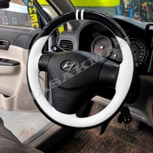 Hasakman Hyundai Accent Era Dikme Direksiyon Kılıfı Parlak Siyah Beyaz Detaylı Beyaz Çift Yüzük ve Dikiş 2006-2012