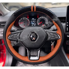 Hasakman Renault Megane 4 Dikme Direksiyon Kılıfı Parlak Siyah Taba Detaylı Taba Çift Yüzük ve Dikiş 2020-2024