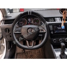 Hasakman Skoda Rapid Dikme Direksiyon Kılıfı Parlak Siyah Gri Detaylı Gri Çift Yüzük ve Dikiş 2015-2019