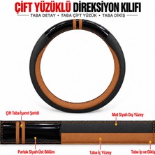 Hasakman Toyota Prius XW30 Dikme Direksiyon Kılıfı Parlak Siyah Taba Detaylı Taba Çift Yüzük ve Dikiş 2012-2015
