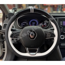 Hasakman Renault Espace 5 Dikme Direksiyon Kılıfı Parlak Siyah Beyaz Detaylı Beyaz Çift Yüzük ve Dikiş 2015-2023