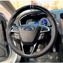 Hasakman Ford Edge Mk2 Dikme Direksiyon Kılıfı Parlak Siyah Gri Detaylı Gri Çift Yüzük ve Dikiş 2015-2021