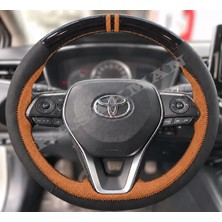 Hasakman Toyota Corolla E210 Dikme Direksiyon Kılıfı Parlak Siyah Taba Detaylı Taba Çift Yüzük ve Dikiş 2018-2026