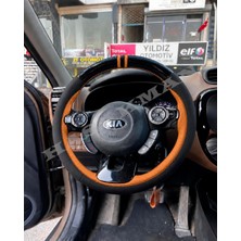 Hasakman Kia Niro De Dikme Direksiyon Kılıfı Parlak Siyah Taba Detaylı Taba Çift Yüzük ve Dikiş 2016-2019
