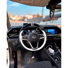 Hasakman Vw Taigo Dikme Direksiyon Kılıfı Parlak Siyah Beyaz Detaylı Beyaz Çift Yüzük ve Dikiş 2021-2026