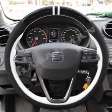 Hasakman Seat Ibiza Mk5 Dikme Direksiyon Kılıfı Parlak Siyah Beyaz Detaylı Beyaz Çift Yüzük ve Dikiş 2015-2017