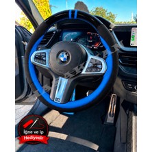 Hasakman Bmw F33 Dikme Direksiyon Kılıfı Parlak Siyah Mavi Detaylı Mavi Çift Yüzük ve Dikiş 2013-2020