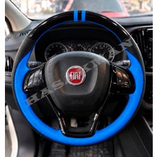 Hasakman Fiat Pratico Dikme Direksiyon Kılıfı Parlak Siyah Mavi Detaylı Mavi Çift Yüzük ve Dikiş 2015-2022