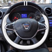 Hasakman Dacia Dokker Dikme Direksiyon Kılıfı Parlak Siyah Beyaz Detaylı Beyaz Çift Yüzük ve Dikiş 2017-2021